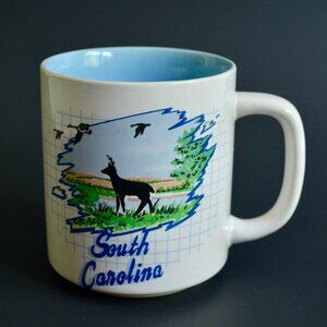 South Carolina Vintage 90s Coffee Mug White Blue Interior Ceramic